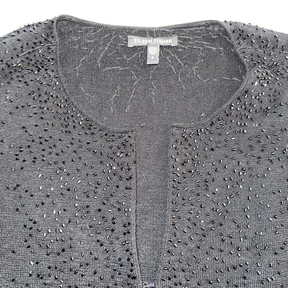 Eileen Fisher Hand Beaded Black Cardigan Sweater - Picture 4 of 7